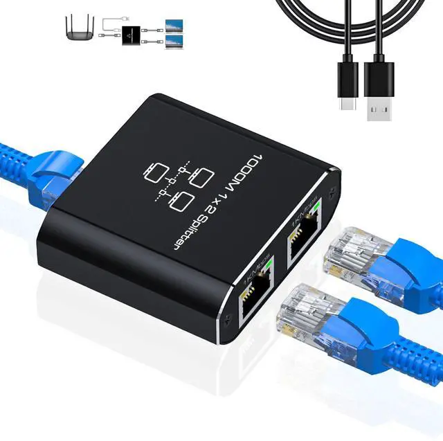 Main image of LIEZHUA Gigabit Ethernet Splitter 1 to 2 - Network Splitter with USB Power Cable, RJ45 Internet Adapter 1000Mbps High Speed for Cat 5/5e/6/7/8 Cable [2 Devices Networked Simultaneously]