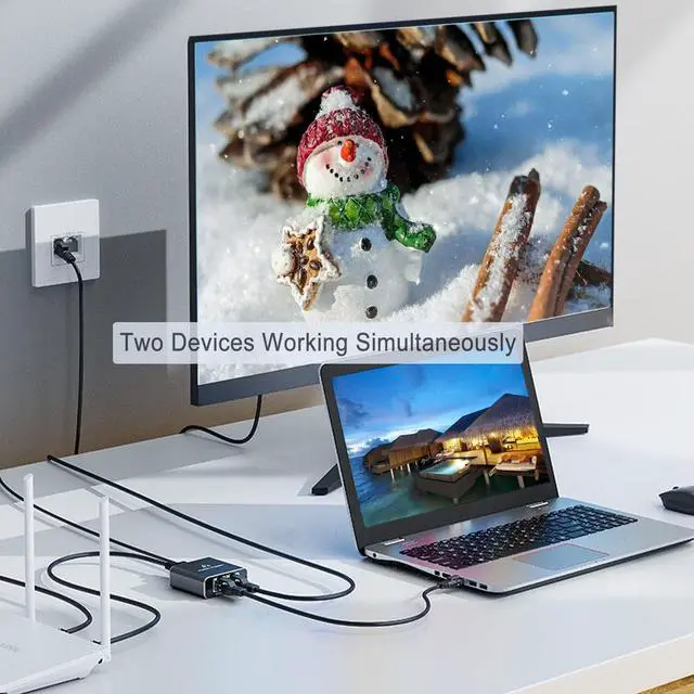 Alt view image 2 of 7 - LIEZHUA Gigabit Ethernet Splitter 1 to 2 - Network Splitter with USB Power Cable, RJ45 Internet Adapter 1000Mbps High Speed for Cat 5/5e/6/7/8 Cable [2 Devices Networked Simultaneously]