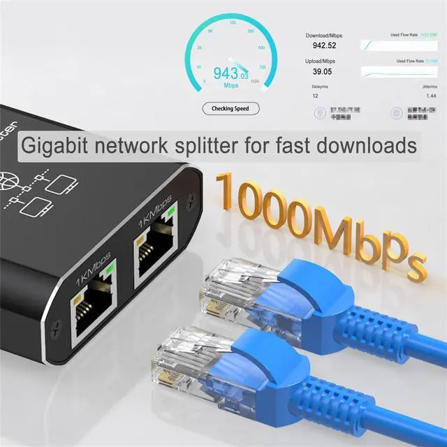 Alt view image 6 of 7 - LIEZHUA Gigabit Ethernet Splitter 1 to 2 - Network Splitter with USB Power Cable, RJ45 Internet Adapter 1000Mbps High Speed for Cat 5/5e/6/7/8 Cable [2 Devices Networked Simultaneously]