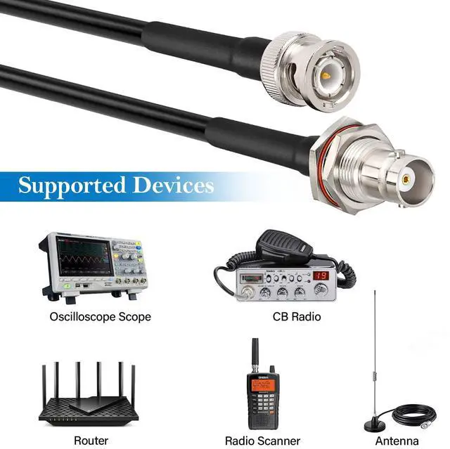 Alt view image 5 of 7 - MOOKEERF BNC Cable - 6FT RG58 50 ohm Male to Female Coax Bulkhead Low Loss Antenna Extension for CB Radio, VHF Ham Radio, Wireless Microphone, CCTV, Amateur Radio