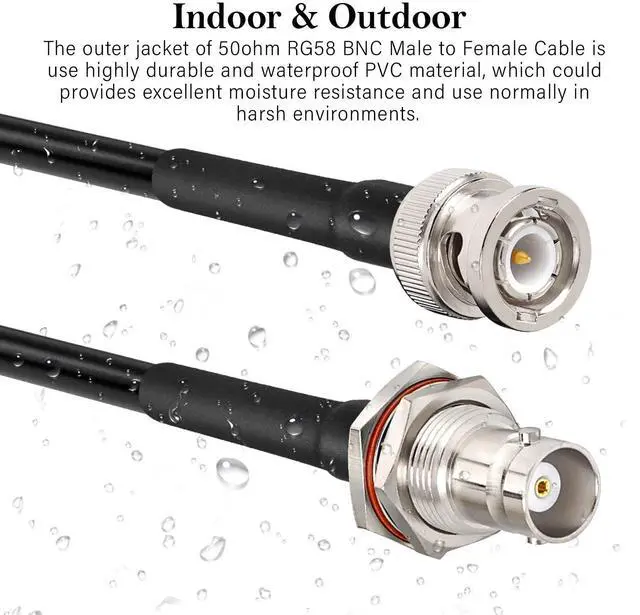 Alt view image 6 of 7 - MOOKEERF BNC Cable - 6FT RG58 50 ohm Male to Female Coax Bulkhead Low Loss Antenna Extension for CB Radio, VHF Ham Radio, Wireless Microphone, CCTV, Amateur Radio