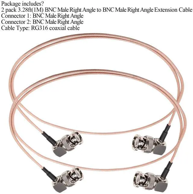 Alt view image 7 of 7 - TUOLNK 2 Pack 3.28ft (1M) BNC Male Right Angle to BNC Male Right Angle Coaxial Cable, RG316, 50 Ohm, for Video Equipment, CCTV, HD-SDI, SDI Digital Audio Router