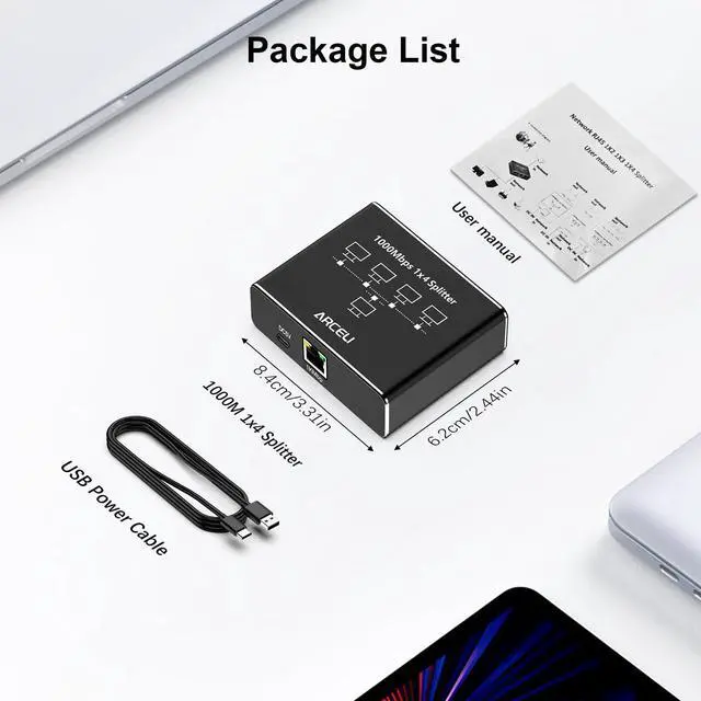 Alt view image 7 of 7 - ARCELI Gigabit Ethernet Splitter 1 to 4 - Network Splitter with USB Power Cable, 1000Mbps High Speed RJ45 Internet Splitt-er Adapter for Cat 5/5e/6/7/8 Cable [4 Devices Networked Simultaneously]