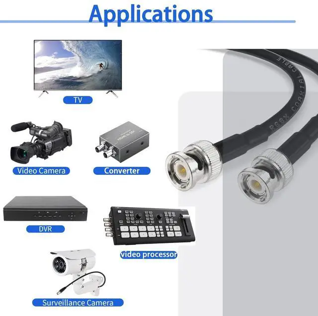 Alt view image 2 of 6 - Superbat 10ft BNC Male to BNC Male Coax Cable 50 Ohm RG8X for Antennas, Radios, Scanners, Wireless Audio, Security Cameras, POE Switch