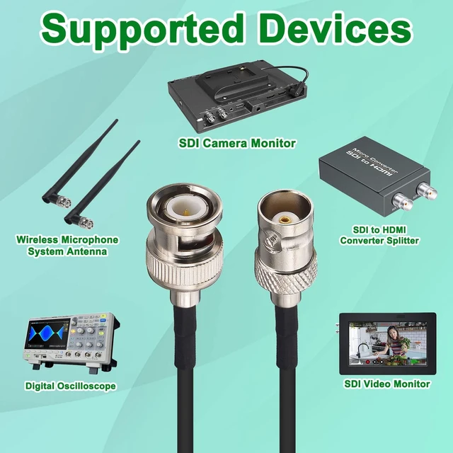 Alt view image 2 of 6 - 3-Pack BNC Male to Female Extension 6ft RG174 50 Ohm For scanner, wireless microphone receiver, broadcast video, camera, ham radio