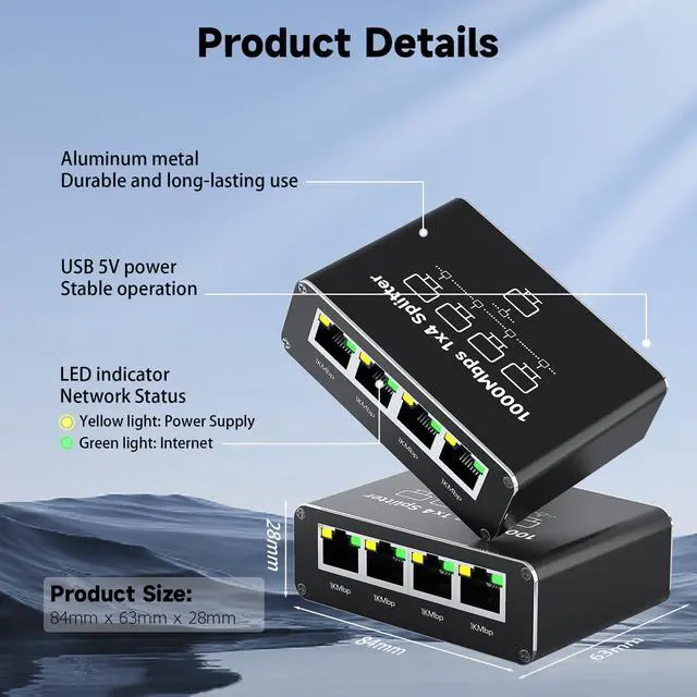 Alt view image 5 of 7 - Ethernet Splitter 1 to 4 1000Mbps High Speed Either Network Splitter Internet Cable Splitter 1 in 4 Out Gigabit Dual LAN RJ45 Port Router Switch Work for Cat 5/5e/6/7/8 Cable