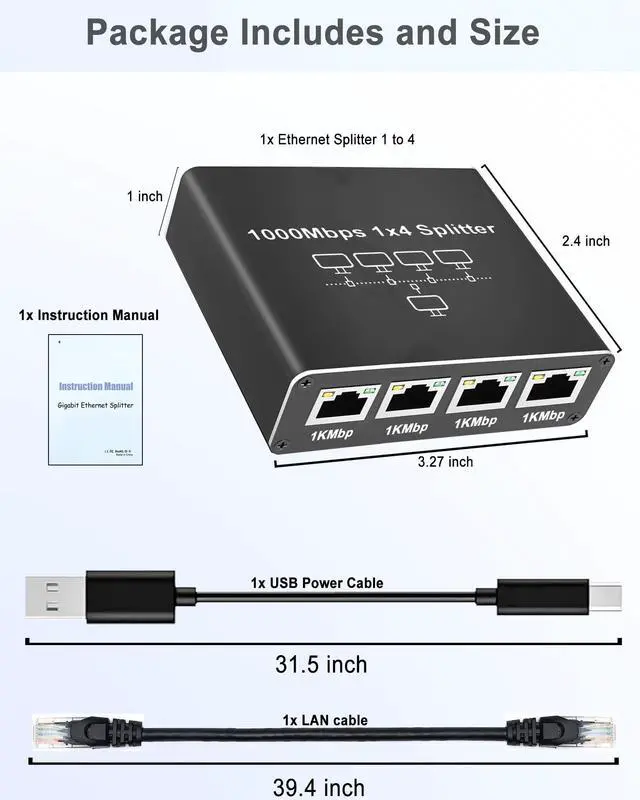 Alt view image 5 of 7 - LIEZHUA Ethernet Splitter 1 to 4, 1000Mbps High Speed Ethernet Cable Splitter with LAN Cable Cat 6 [4 Devices Simultaneous Networking], Gigabit RJ45 LAN Network Extension for Cat8/7/6/5e/5 Cable