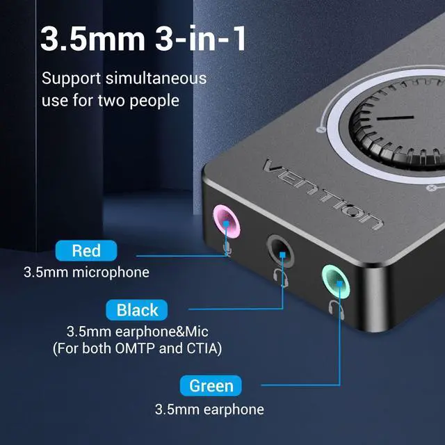 Alt view image 3 of 7 - VENTION USB Sound Card, External Stereo Sound Card with Volume Control, USB to 3.5mm Jack Audio Adapter for Windows, Mac, PC, Laptop, Desktop, Headset, Switch and More