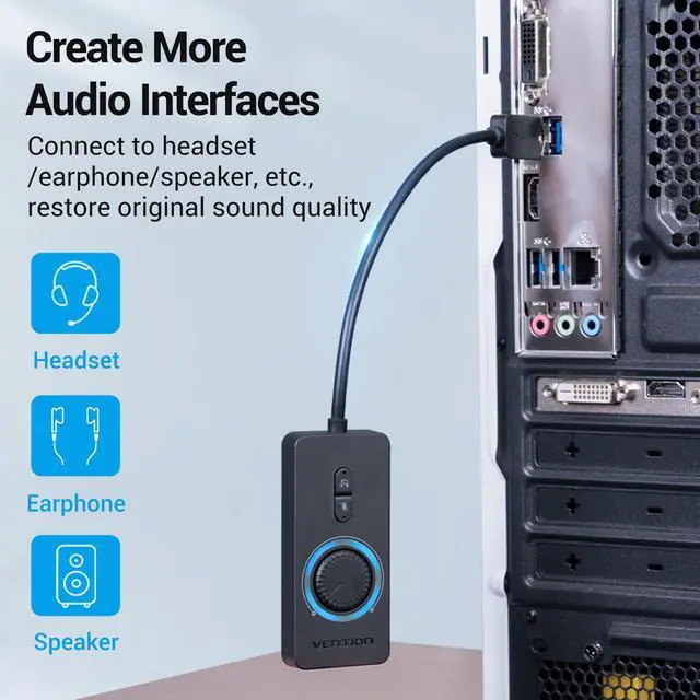Alt view image 5 of 7 - VENTION USB Sound Card, External Stereo Sound Card with Volume Control, USB to 3.5mm Jack Audio Adapter for Windows, Mac, PC, Laptop, Desktop, Headset, Switch and More