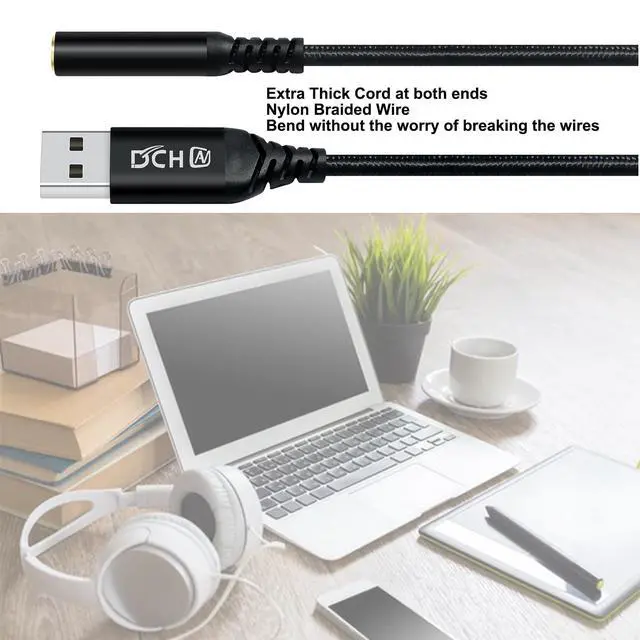 Alt view image 6 of 7 - DCHAV USB to 3.5mm Jack Audio Adapter Headphone Microphone External Sound Card AUX USB Type A to 3.5 mm Cable 4 Pole TRRS Female Interface Line Control for PC Laptop Speaker Headset PS4 PS5, Black