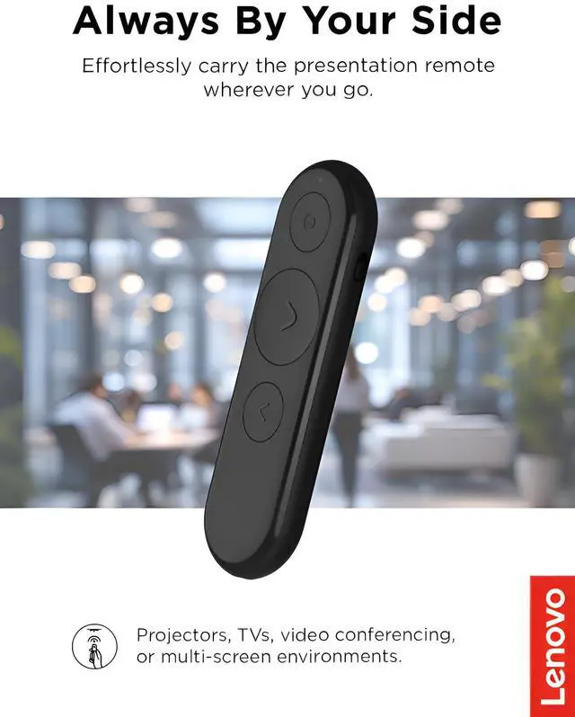 Alt view image 2 of 7 - Lenovo Portable Rechargeable Presentation Remote, Wireless, Bluetooth, Digital Pointer, Lightweight, 30M Range, Black