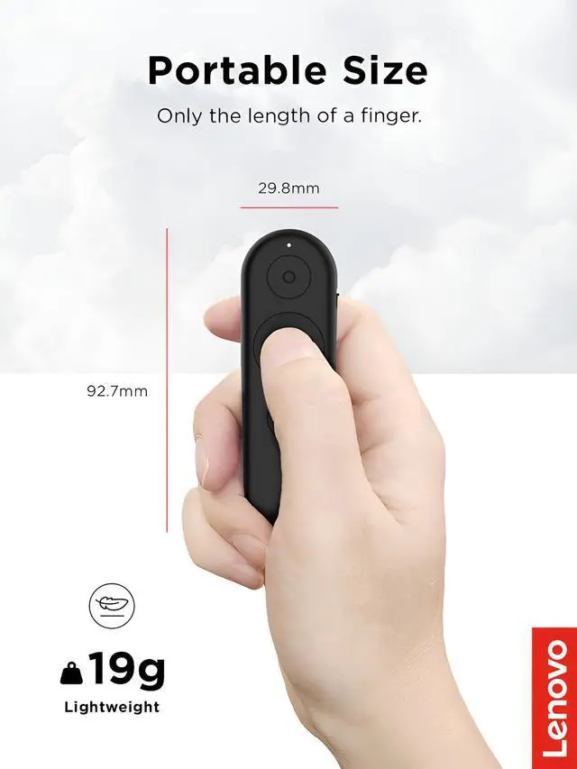 Alt view image 3 of 7 - Lenovo Portable Rechargeable Presentation Remote, Wireless, Bluetooth, Digital Pointer, Lightweight, 30M Range, Black