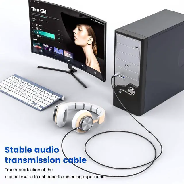 Alt view image 4 of 6 - MOSWAG USB to 3.5mm TRS Audio Jack Adapter, USB Male to 3.5mm AUX Stereo Audio Cable, Nylon Braided AUX Converter for PC, Laptop, Windows, Mac OSX, HeadphonesDoes not Support Car, Mic and Charging