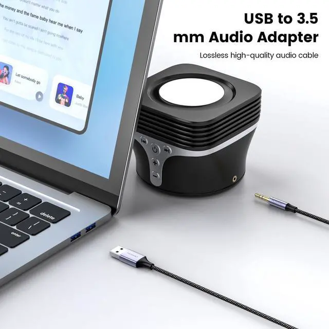 Alt view image 5 of 6 - MOSWAG USB to 3.5mm TRS Audio Jack Adapter, USB Male to 3.5mm AUX Stereo Audio Cable, Nylon Braided AUX Converter for PC, Laptop, Windows, Mac OSX, HeadphonesDoes not Support Car, Mic and Charging