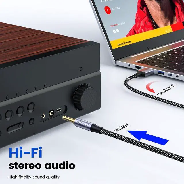 Alt view image 6 of 6 - MOSWAG USB to 3.5mm TRS Audio Jack Adapter, USB Male to 3.5mm AUX Stereo Audio Cable, Nylon Braided AUX Converter for PC, Laptop, Windows, Mac OSX, HeadphonesDoes not Support Car, Mic and Charging