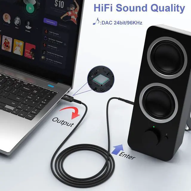 Alt view image 6 of 7 - iHoto USB to Audio Adapter Cable, 3FT 3.5mm Aux to USB Audio Aux Cable Stereo Type A Male to 3.5mm TRS Male Headphone Jack Adapter for Headphones/Headset/Laptop/PC Windows/PS4 PS5 Mac/Linux/Desktops