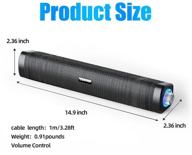 Alt view image 2 of 7 - Uakinat USB Computer Speakers,Computer Speakers with 3.5 mm aux,Wired USB Powered & Colorful LED Lights with Switch Button,Surround Sound Portable SoundBar for Monitor Laptop Phone(Black)