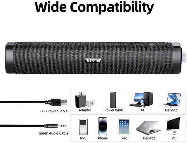Alt view image 5 of 7 - Uakinat USB Computer Speakers,Computer Speakers with 3.5 mm aux,Wired USB Powered & Colorful LED Lights with Switch Button,Surround Sound Portable SoundBar for Monitor Laptop Phone(Black)