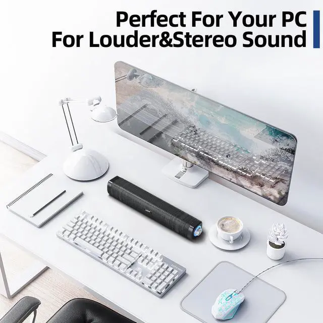 Alt view image 6 of 7 - Uakinat USB Computer Speakers,Computer Speakers with 3.5 mm aux,Wired USB Powered & Colorful LED Lights with Switch Button,Surround Sound Portable SoundBar for Monitor Laptop Phone(Black)
