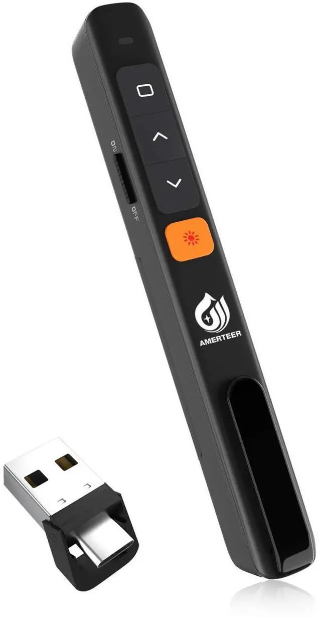 Main image of AMERTEER Wireless Presentation clicker for PowerPoint presentations with Hyperlink & Volume Control, RF 2.4GHz USB and Type-C for MacBook/Air/Pro
