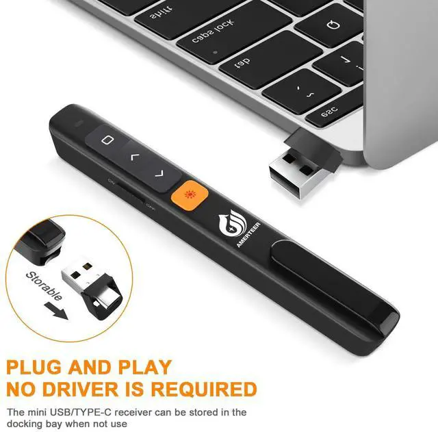Alt view image 4 of 7 - AMERTEER Wireless Presentation clicker for PowerPoint presentations with Hyperlink & Volume Control, RF 2.4GHz USB and Type-C for MacBook/Air/Pro