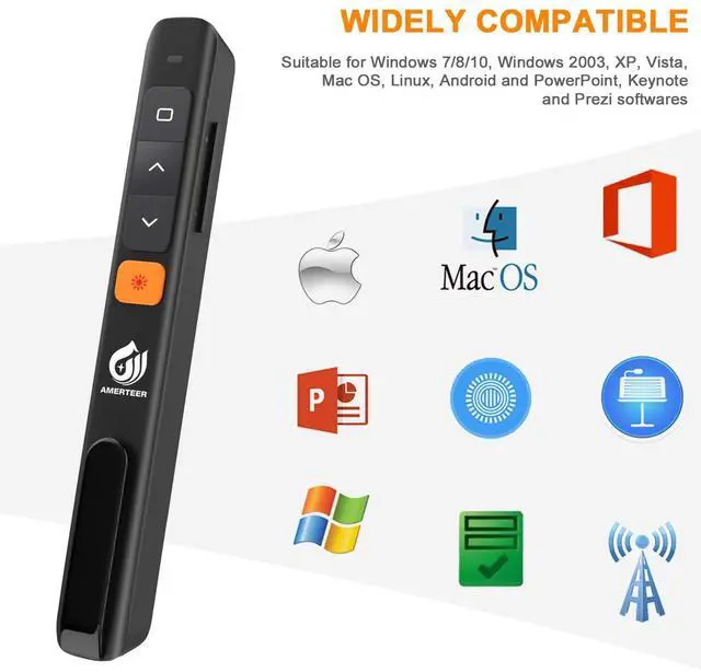 Alt view image 5 of 7 - AMERTEER Wireless Presentation clicker for PowerPoint presentations with Hyperlink & Volume Control, RF 2.4GHz USB and Type-C for MacBook/Air/Pro