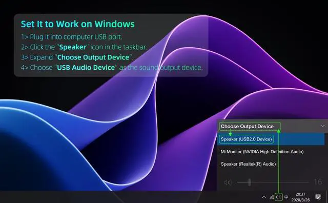 Alt view image 7 of 7 - [Single] Computer Speaker for Desktop PC, USB-Powered, Plug-n-Play, Wired, External Speaker for Laptop, with Crystal-Clear Sound, Loud Volume, Rich Bass, Built-in USB-C Adapter for Full Compatibility
