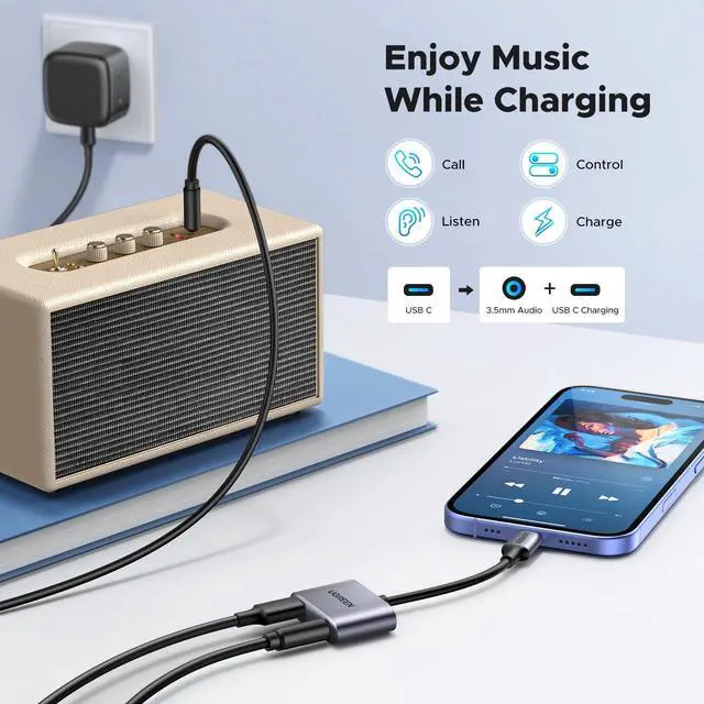 Alt view image 2 of 7 - UGREEN USB C to 3.5mm Headphone and Charger Adapter 2 in 1 Type C to Aux Audio Jack with PD 60W Fast Charging Dongle for Headphone Earbud Compatible with Samsung S25 Ultra iPad Pro Switch 2