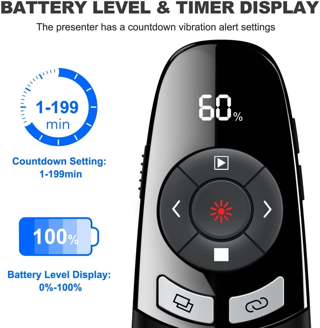 Alt view image 2 of 6 - USB Type C Presentation Clicker with Battery & Timer Display, Wireless Presenter Remote PowerPoint Clikcer for Mac Computer