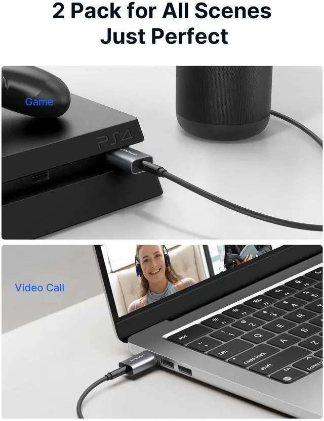 Alt view image 3 of 7 - 2 Pack USB to 3.5mm Jack Audio Adapter, JSAUX USB to Audio Aux Adapter External Stereo Sound Card TRRS Female Headset for PS4, PS5, Headphone,Mac, Linux, Laptop, Desktops, Docking Station