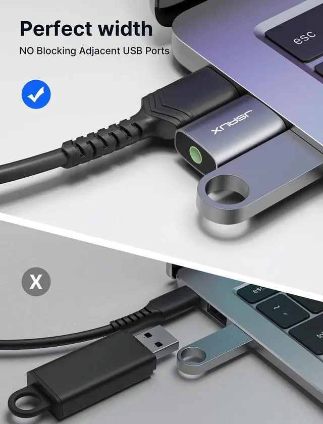 Alt view image 7 of 7 - 2 Pack USB to 3.5mm Jack Audio Adapter, JSAUX USB to Audio Aux Adapter External Stereo Sound Card TRRS Female Headset for PS4, PS5, Headphone,Mac, Linux, Laptop, Desktops, Docking Station