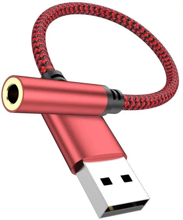 Main image of Upgraded USB to Aux Adapter, Aux to Usba Cable External Stereo Sound Card, USB to 3.5mm Jack Audio Adapter for PS4/PS5/Headphone/Mac/Linux/Laptop/Desktops/Docking Station Red