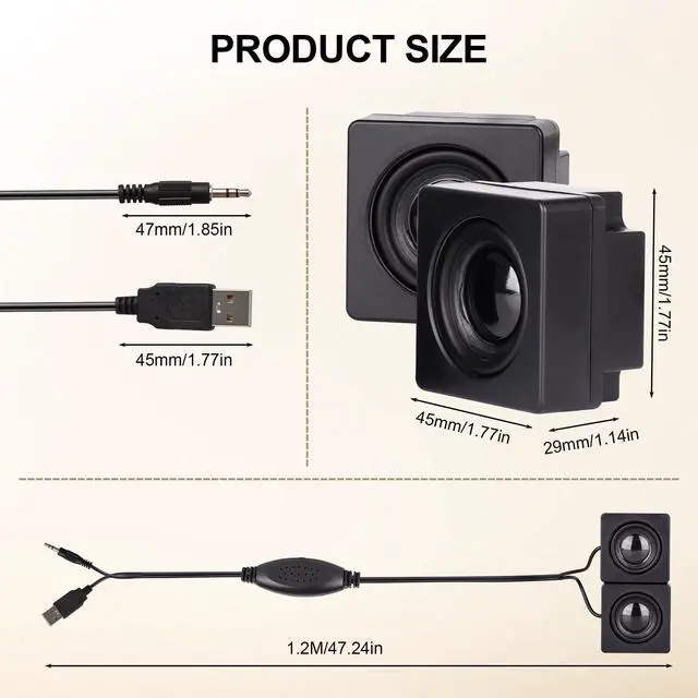 Alt view image 7 of 7 - GIASYIEH USB Computer Speakers, Mini Desktop Speakers USB Powered 3.5mm TRS Aux Speaker with Volume Control Wheel, for PC,Laptop,Tablet,Phone
