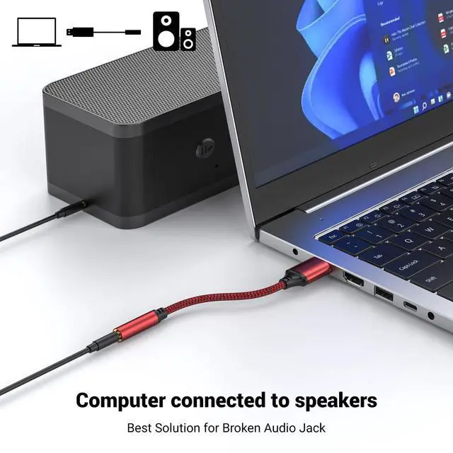 Alt view image 4 of 5 - Upgraded USB to Aux Adapter, Aux to Usba Cable External Stereo Sound Card, USB to 3.5mm Jack Audio Adapter for PS4/PS5/Headphone/Mac/Linux/Laptop/Desktops/Docking Station Red