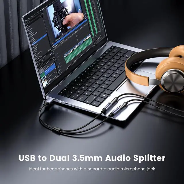 Alt view image 6 of 6 - MOSWAG USB Audio Adapter, External Sound Card, USB to 3.5mm TRS Headphone + Microphone Audio Jack Splitter Compatible with Windows, Laptops, Desktops, Mac, Linux, PC, PS5, PS410 inch/25cm