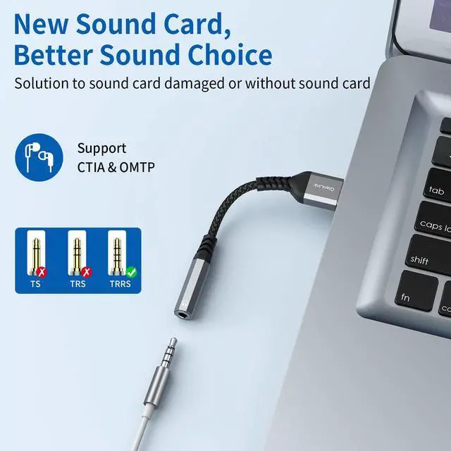 Alt view image 2 of 6 - USB to 3.5mm Jack Audio Adapter (2-Pack), USB to Audio Jack Adapter Headset, USB-A to 3.5mm TRRS 4-Pole Mic Female, External Stereo Sound Card for Headphone, Mac, PS4, PS5, PC, Laptop, Desktops