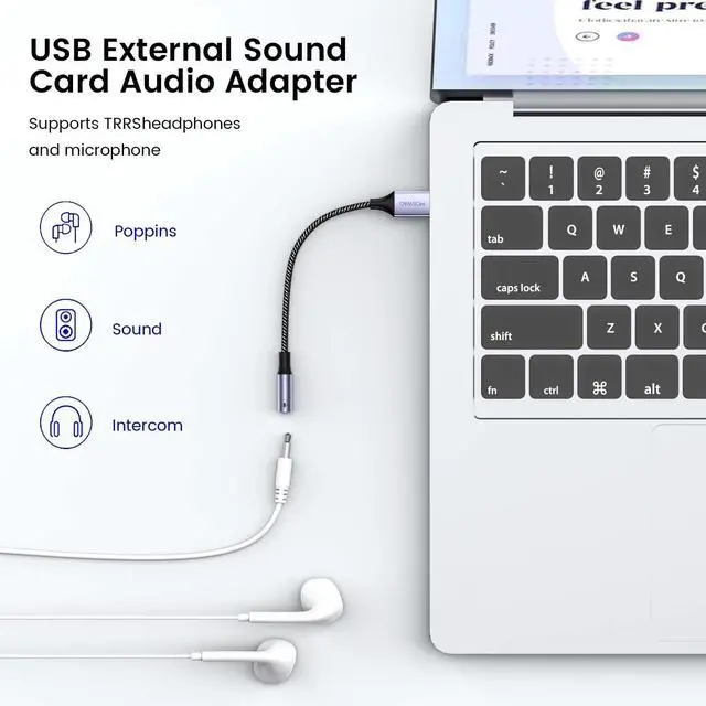 Alt view image 2 of 7 - MOSWAG USB to Audio Jack Adapter 0.65Feet/20cm, External Sound Card Jack Audio Adapter with 3.5mm Aux Stereo Converter Compatible with Headset, PC, Laptop, Linux, Desktops, PS4 and More Device