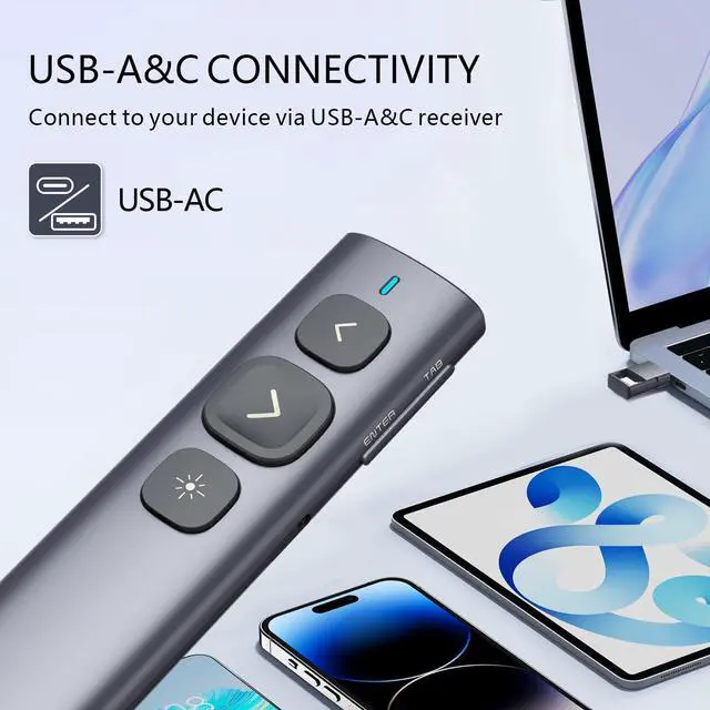 Alt view image 2 of 7 - Norwii N95 Presentation Clicker with USB-A&C Receiver, PowerPoint Clicker for Presentation Remote, Rechargeable Wireless Presenter Pointer, Slide Advancer for PC/Laptop/e-Book(Red, USB-AC)