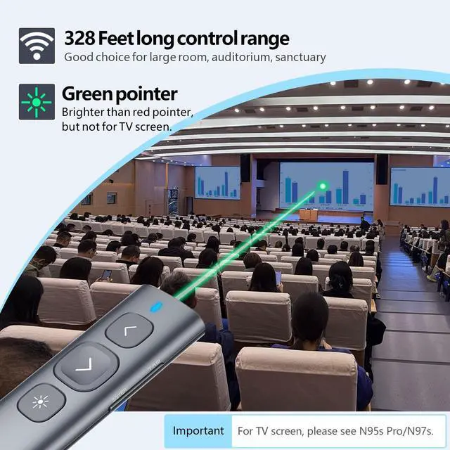 Alt view image 3 of 7 - Norwii N95 Presentation Clicker with USB-A&C Receiver, PowerPoint Clicker for Presentation Remote, Rechargeable Wireless Presenter Pointer, Slide Advancer for PC/Laptop/e-Book (Green, USB-AC)