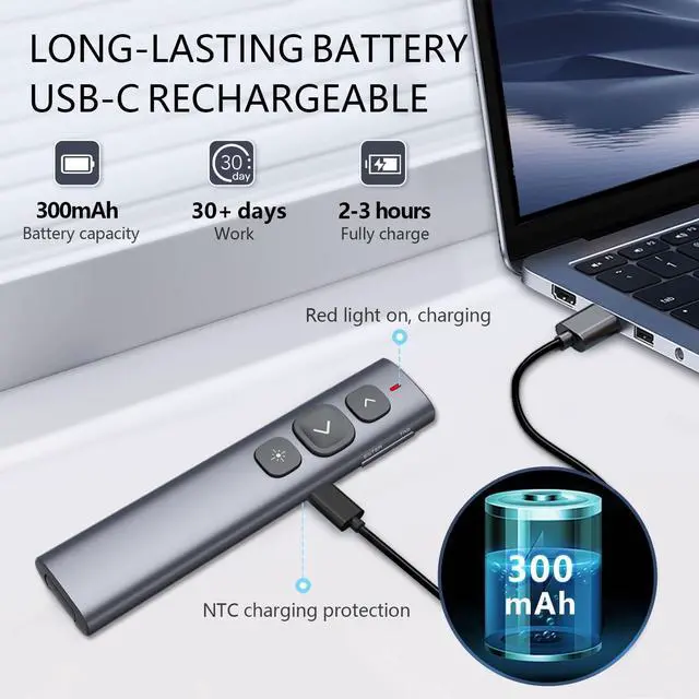 Alt view image 4 of 7 - Norwii N95 Presentation Clicker with USB-A&C Receiver, PowerPoint Clicker for Presentation Remote, Rechargeable Wireless Presenter Pointer, Slide Advancer for PC/Laptop/e-Book(Red, USB-AC)