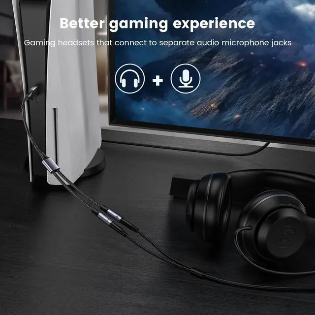 Alt view image 3 of 6 - MOSWAG USB Audio Adapter External Sound Card Stereo Cable with Dual TRS 3-Pole 3.5mm Headphone and Microphone Jacks USB to Dual 3.5mm Audio Jack Adapter Cable for Windows Mac PC Laptops