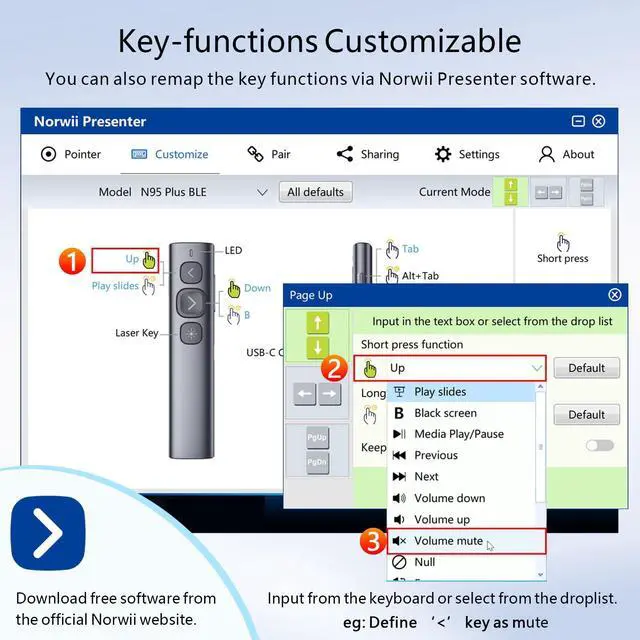 Alt view image 6 of 7 - Norwii N95 Presentation Clicker with USB-A&C Receiver, PowerPoint Clicker for Presentation Remote, Rechargeable Wireless Presenter Pointer, Slide Advancer for PC/Laptop/e-Book(Red, USB-AC)