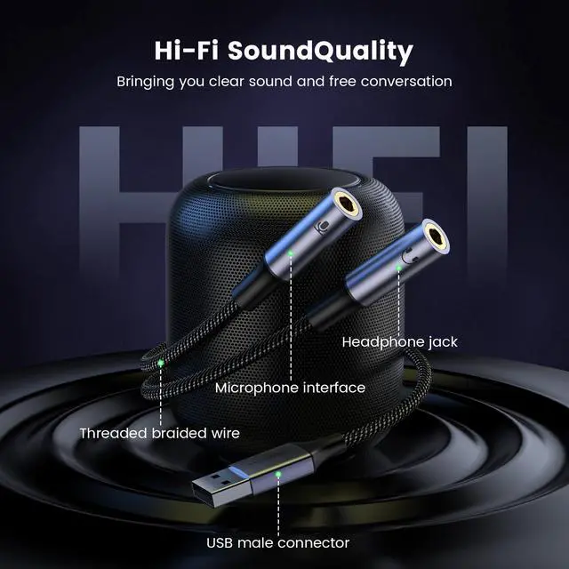 Alt view image 5 of 6 - MOSWAG USB Audio Adapter External Sound Card Stereo Cable with Dual TRS 3-Pole 3.5mm Headphone and Microphone Jacks USB to Dual 3.5mm Audio Jack Adapter Cable for Windows Mac PC Laptops