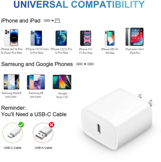 Alt view image 5 of 7 - iPhone 14 13 12 Charger Fast Charging 20W PD USB C Wall Charger with 6FT Fast Charging Cable Compatible iPhone 14/13/12/11/Pro/Pro Max/Mini/Xs Max/XR/X, iPad