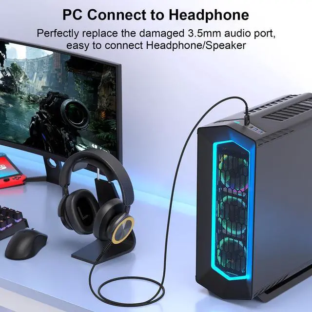 Alt view image 5 of 7 - USB to 3.5mm Audio Aux Cable, 3FT USB Male to AUX Male Jack Adapter TRS Stereo Braided Audio Cord for Headphones Speaker PC Laptop Windows PS5 PS4 Mac OSX Desktops