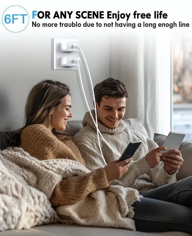 Alt view image 7 of 7 - iPhone Charger Fast Charging, 2 Pack 20W USB C Wall Charger Block with 2 Pack MFi Certified 6FT Type C to Lightning Cables for iPhone 14 13 12 11 Pro Max XR XS X, iPad,AirPods Pro