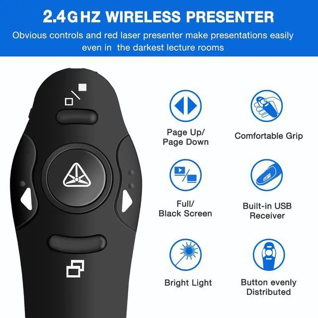 Alt view image 2 of 7 - Presentation Clicker Wireless Presenter Remote USB Control Powerpoint PPT Clicker, Laser Pointer RF 2.4GHz Presenter Remote Google Slide Advancer Powerpoint Clicker for Computer/Laptop/Mac/Keynote
