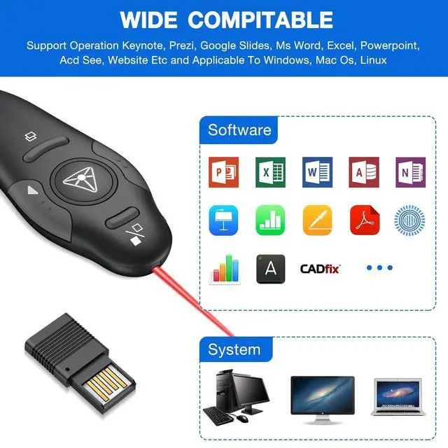 Alt view image 4 of 7 - Presentation Clicker Wireless Presenter Remote USB Control Powerpoint PPT Clicker, Laser Pointer RF 2.4GHz Presenter Remote Google Slide Advancer Powerpoint Clicker for Computer/Laptop/Mac/Keynote