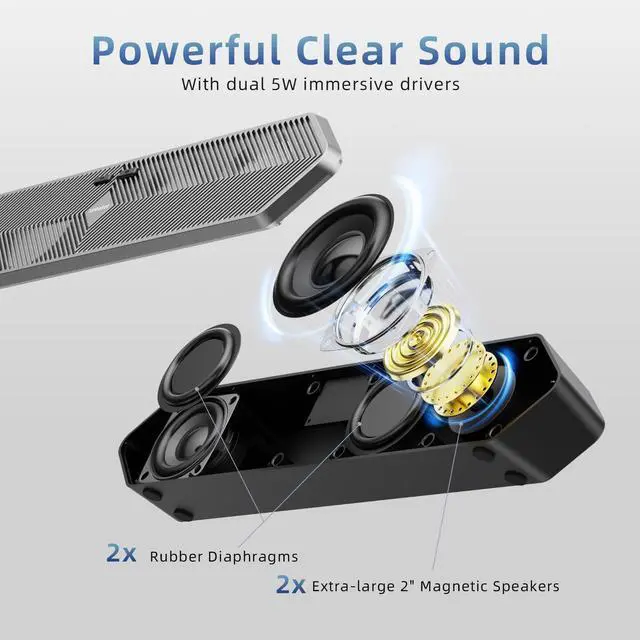 Alt view image 2 of 7 - HPSWUW Computer Speakers for Desktop Pc, Wired USB Powered Bluetooth PC Speakers with Stereo Clear Sound, Gaming Speakers Sound Bar for Computer Desktop PC Laptop Monitor, Bluetooth & USB Input Black