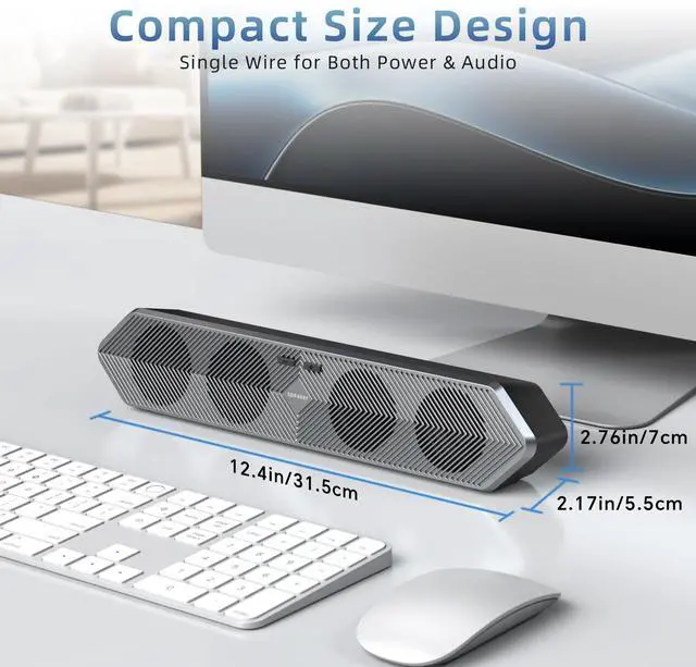 Alt view image 5 of 7 - HPSWUW Computer Speakers for Desktop Pc, Wired USB Powered Bluetooth PC Speakers with Stereo Clear Sound, Gaming Speakers Sound Bar for Computer Desktop PC Laptop Monitor, Bluetooth & USB Input Black